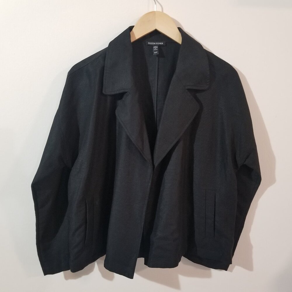 Eileen Fisher Organic Linen Slub Blend Black Jacket – Cropped - XS